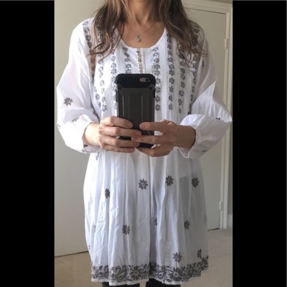 Embroidered Cotton Tunic Top Large Button front - Picture 2 of 8
